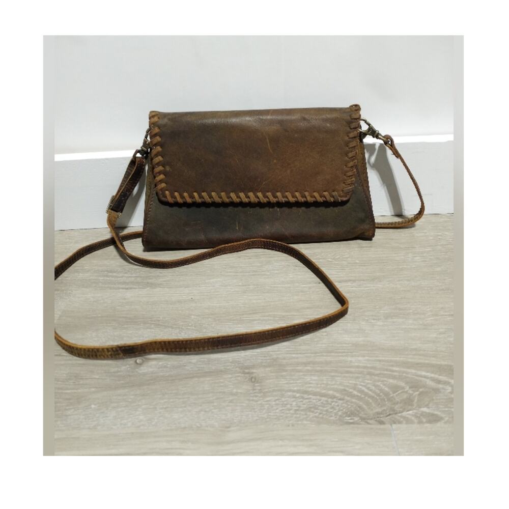 Genuine Leather Brown Western Crossbody Purse